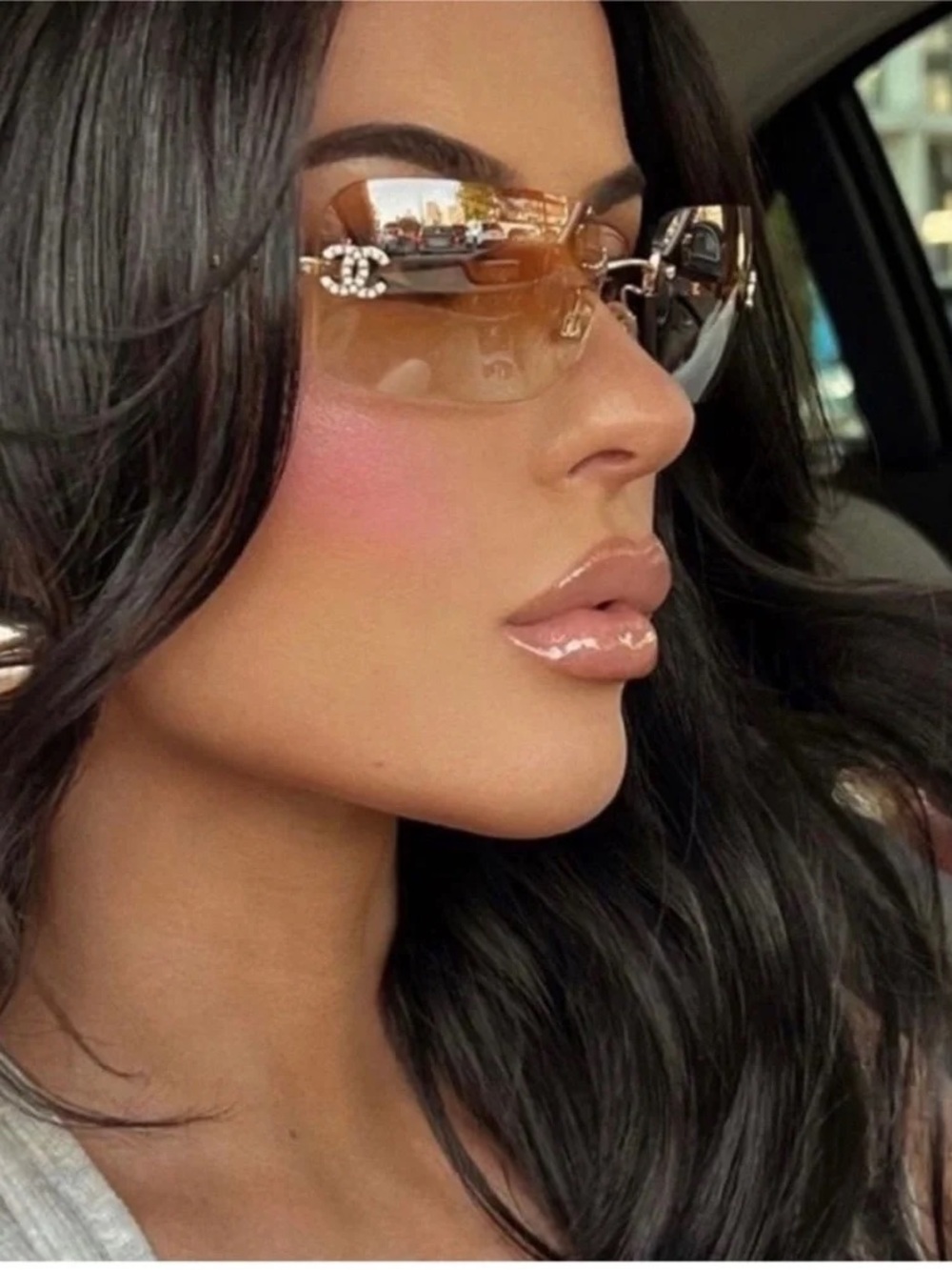 Chanel Rimless Sunglasses Y2K Vintage with Crystals